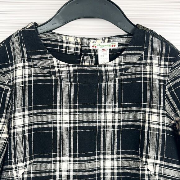 BONPOINT Cotton Black Cream Plaid Mini Dress Tunic Pleated Skirt  size XS - Picture 6 of 16
